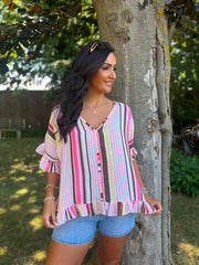 Chocolate Bubble Cotton Striped Top Kimberly