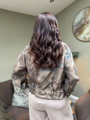 Mocha Shimmer Floral Bomber Jacket Adele