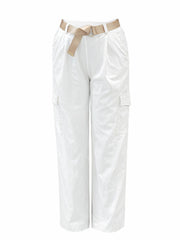 White Wide Leg Pull On Cargo Trousers