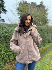 Mocha Premium Hooded Sherpa Coat Aviana
