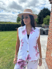 White Flower Print Trouser Set Claudette