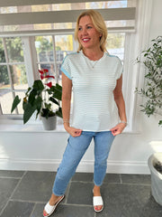 Blue Pinstripe Button Detail Tee Kennedy
