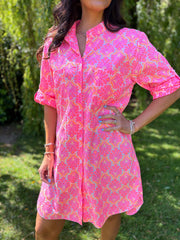 Neon Pink Patterned Shirt Dress Iris
