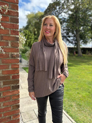 Mocha Ribbed Scarf Top Zeta