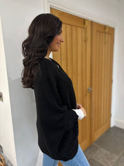 Black Knitted Longline Wrap Jumper Nell