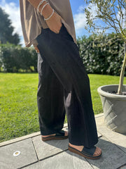 Black Sparkle Wide Leg Pull On Trousers
