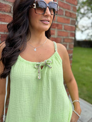 Green Bubble Cotton Tie Detail Vest Miley