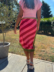 Green Longline Striped Wrap Skirt