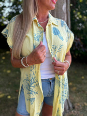 Lemon Blue Coral Print Blouse Stacey