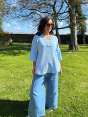Light Blue Boho Daisy Bubble Cotton Top Skye