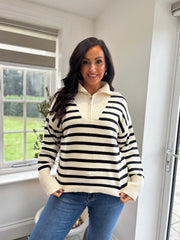 Black Striped Zip Collar Knit Charlie