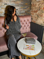 Silver Sparkle Diamante Zip Top Cassie