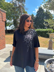 Black Beaded Floral Tee Faith