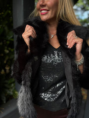 Black Cropped Faux Fur Coat