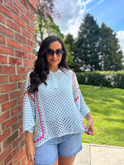 Blue Crochet Collared Knit Bonnie