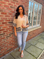 Navy Patchwork loose Knit Shirt Perrie