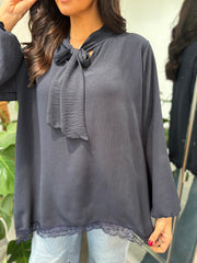 Navy Pussy Bow Blouse Ellis