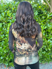 Black Scenic Printed Top River