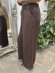 Chocolate Pinstripe Pull on Trousers Tanya