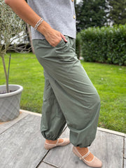 Khaki Pull on Cuffed Trousers Raven