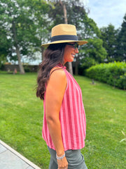 Coral Striped Sleeveless Top Tiana