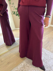 Wine Diamante Wide Leg Trousers Jude