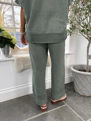 Khaki Bubble Cotton Trouser Set Hayley