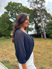Navy Gathered Loose Knit Paige