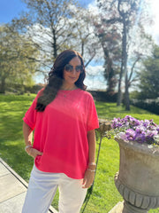 Coral Applique Floral Crepe Top Astra