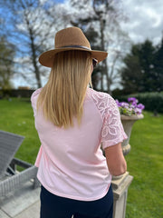 Pink Net Sleeve Applique Tee Gemma