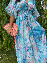 Blue Marble Shimmer Kaftan Dress Eliana