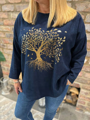 Navy Tree of Life Ribbed Sweatshirt Brooke