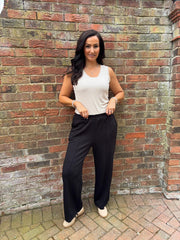 Black Seam Front Pull On Comfort Trousers