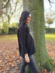 Black Metallic Heart Ribbed Sweatshirt Brooke