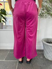 Lipstick Pull On Wide Leg Velour Trousers