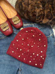 Wine Embellished Beanie Hat