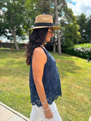 Navy Floral Lace Hem Vest Dina