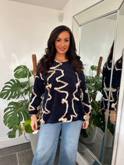 Navy Fringed Rope Sweatshirt Nicola