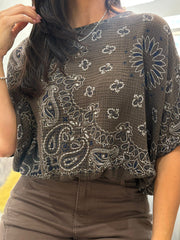 Chocolate Paisley Bubble Cotton Bubble Hem Top Rita