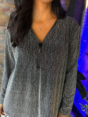 Silver Sparkle Diamante Zip Top Cassie