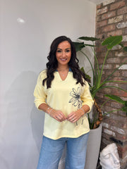 Lemon Collared Flower Sweatshirt Angel