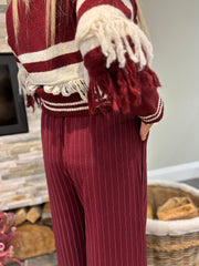 Wine Pinstripe Pull on Trousers Tanya