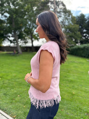 Pink Fringed Knit Vest Amara