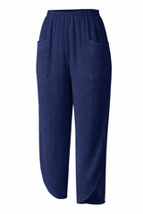 Navy Bubble Cotton Barrel Leg Trousers
