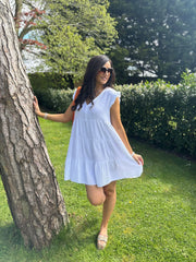 White Frill Sleeve Bubble Cotton Dress Alison
