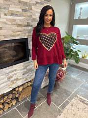 Wine Metallic Heart Ribbed Sweatshirt Brooke