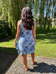 Blue Floral Print Sleeveless Dress Lilia