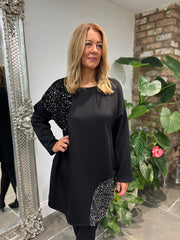 Black Sequin Patch Sweatshirt Dress Mai