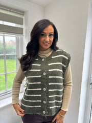 Khaki Stripe Knitted Waistcoat Emily