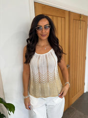 White Lurex Chevron Knit Vest Tina